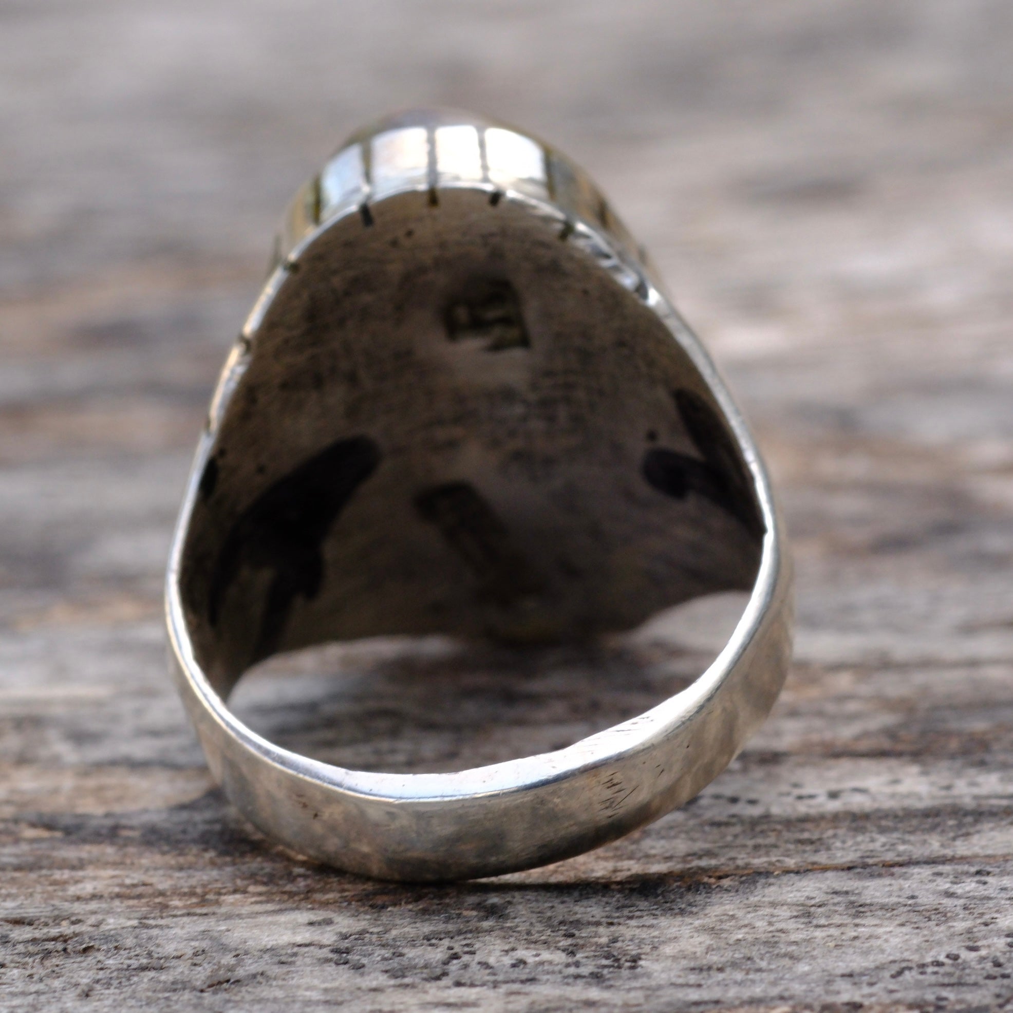 Vintage Sterling Turquoise Ribbed Band Ring 8.75