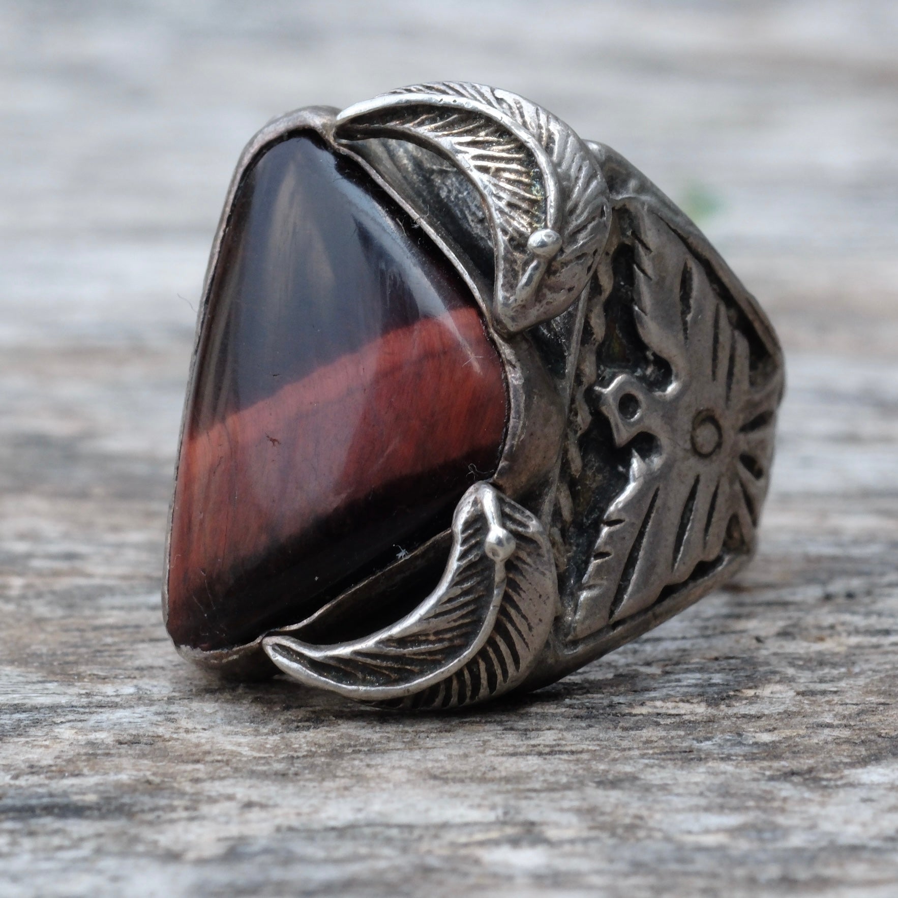 Vintage Sterling Tigers Eye Thunderbird Ring 9