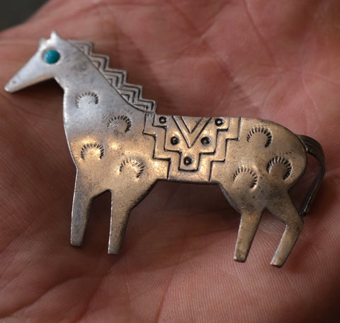 Vintage Sterling Silver Turquoise Horse Brooch