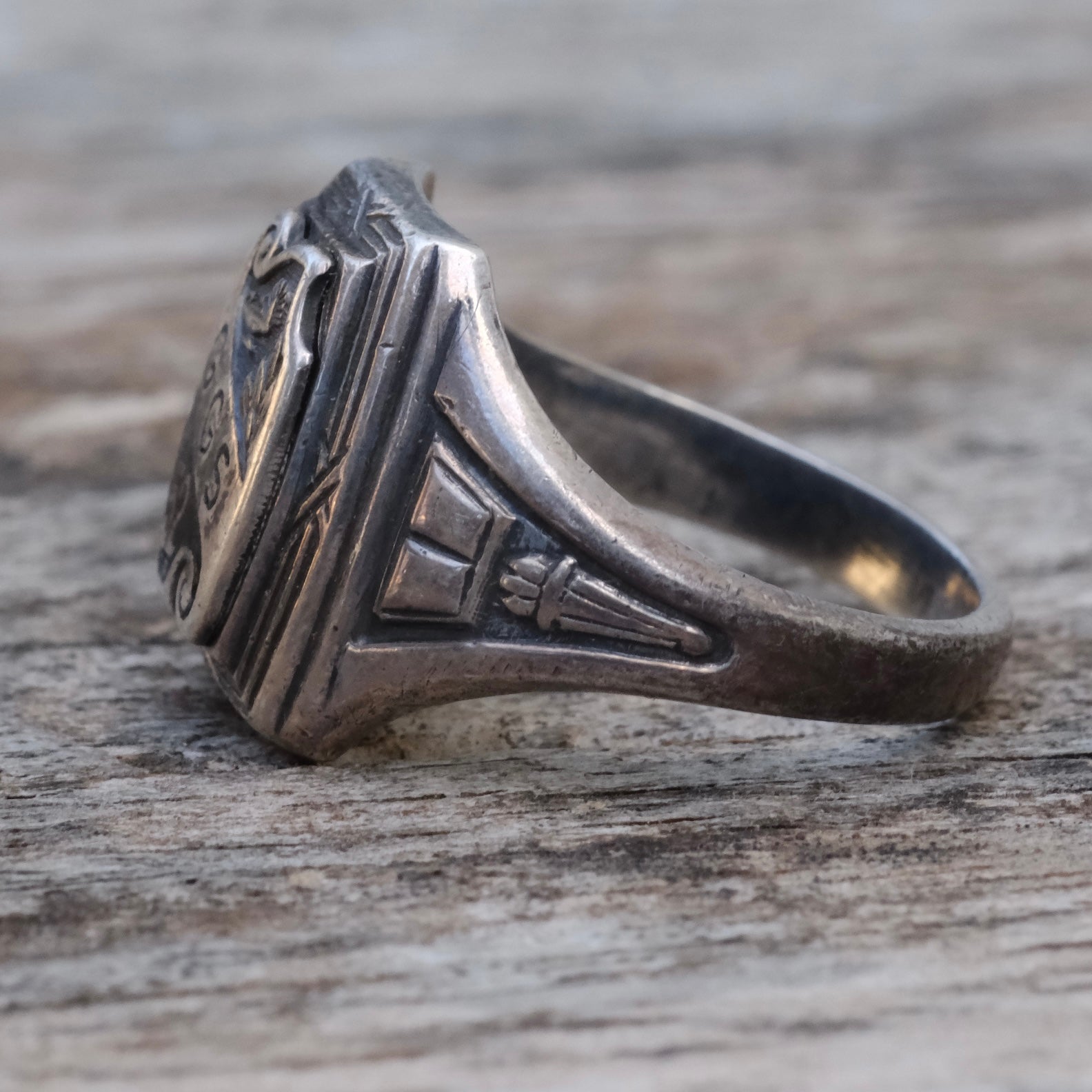 Vintage Sterling Silver GGS 1952 Signet Ring 7.25