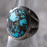 Vintage Sterling Turquoise Ribbed Band Ring 6.5