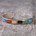 Vintage Sterling Multi Stone Inlay Cuff