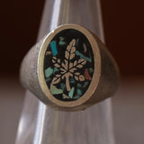 Vintage Turquoise Inlay Sweet Leaf Ring 6.5