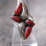 Vintage Sterling Red Jasper Feather Ring 7