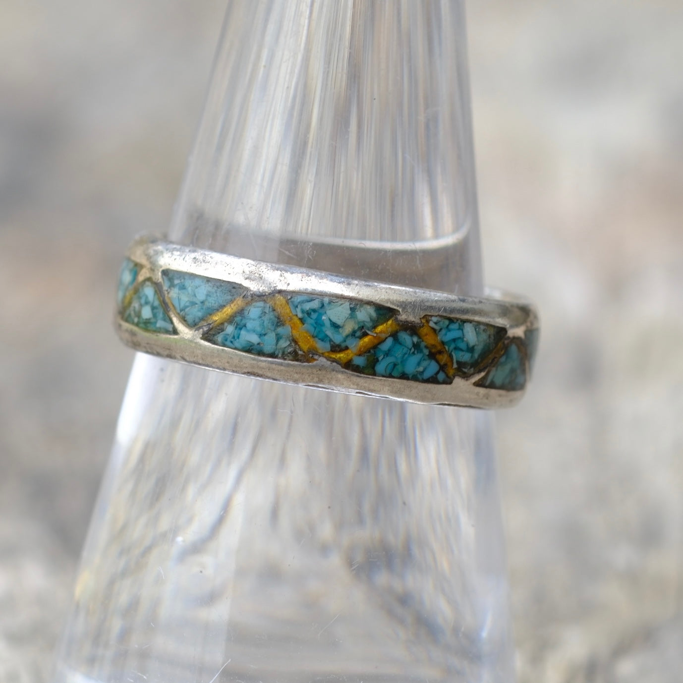 Vintage Sterling Turquoise Inlay Band 7.25