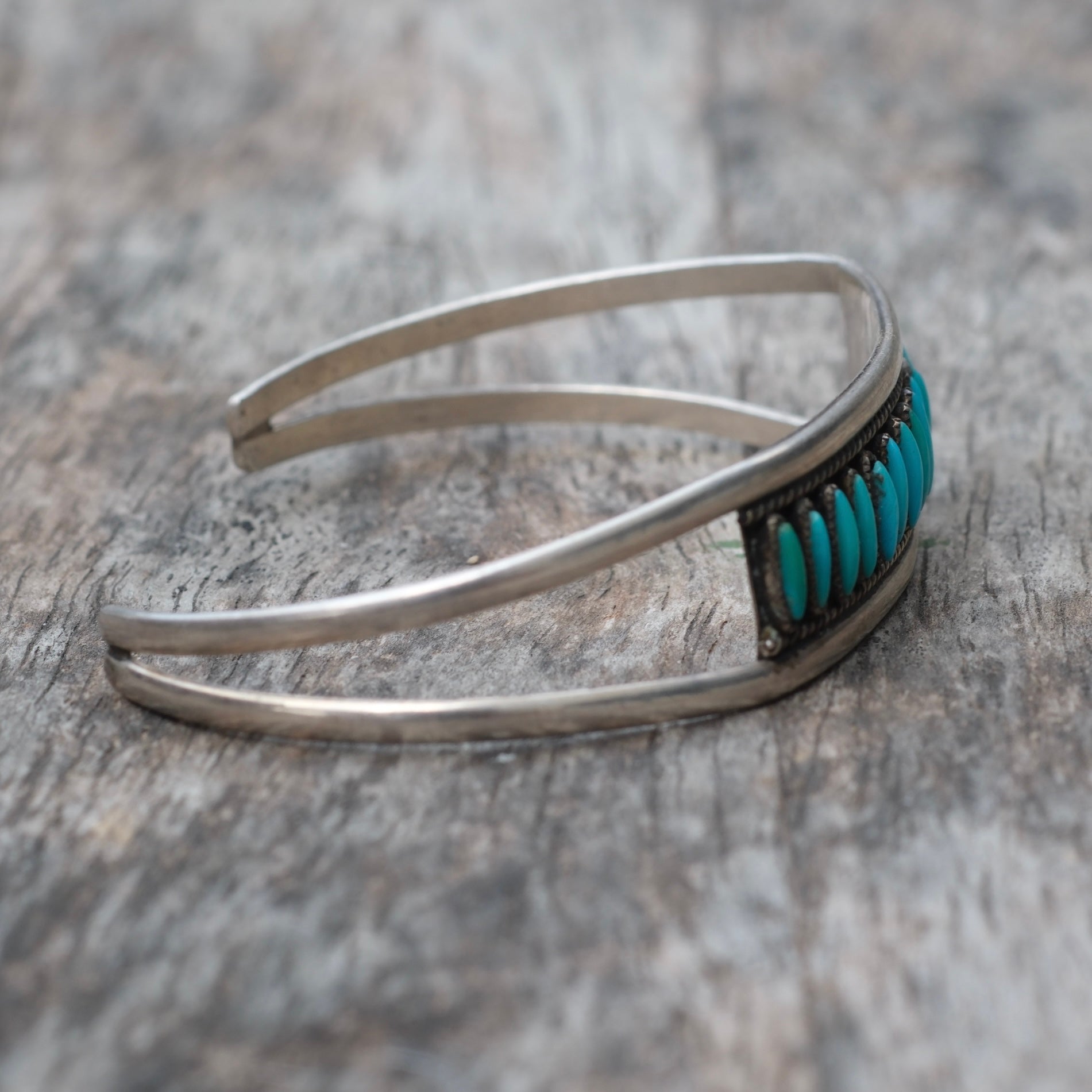 Vintage Sterling Petit Point Turquoise Cuff Bracelet