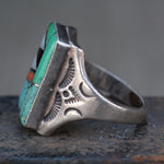 Vintage Sterling Multistone Inlay Stamped Band Ring 11.75