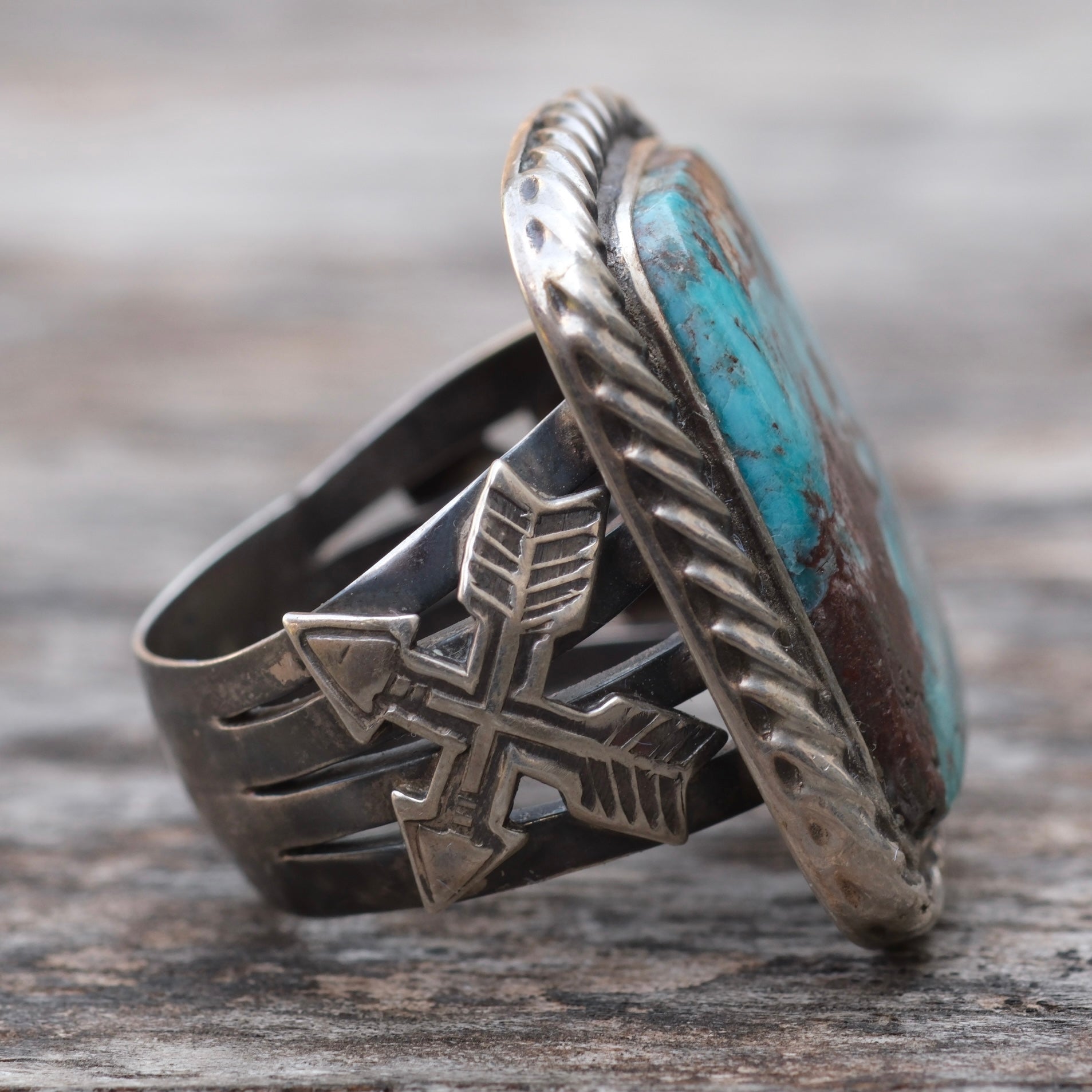 Sterling Silver BISBEE Turquoise Crossed Arrows Ring 9.25