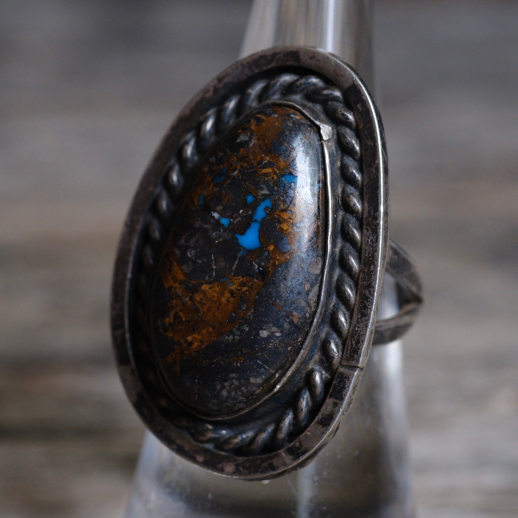 Vintage Sterling Turquoise Roper Ring 6.75