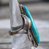 Vintage Sterling Turquoise Feather Ring 5.5