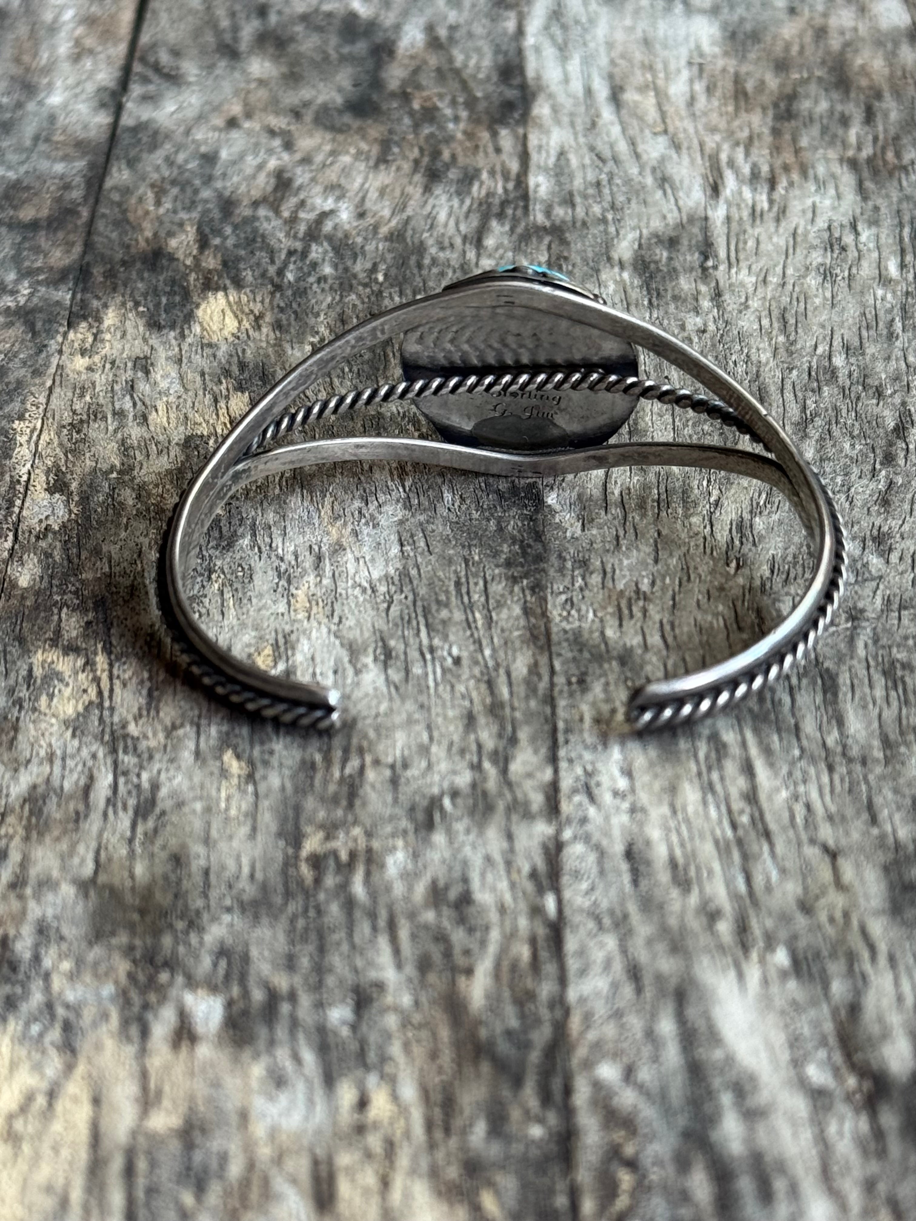 Vintage Sterling Silver Turquoise Roped Cuff