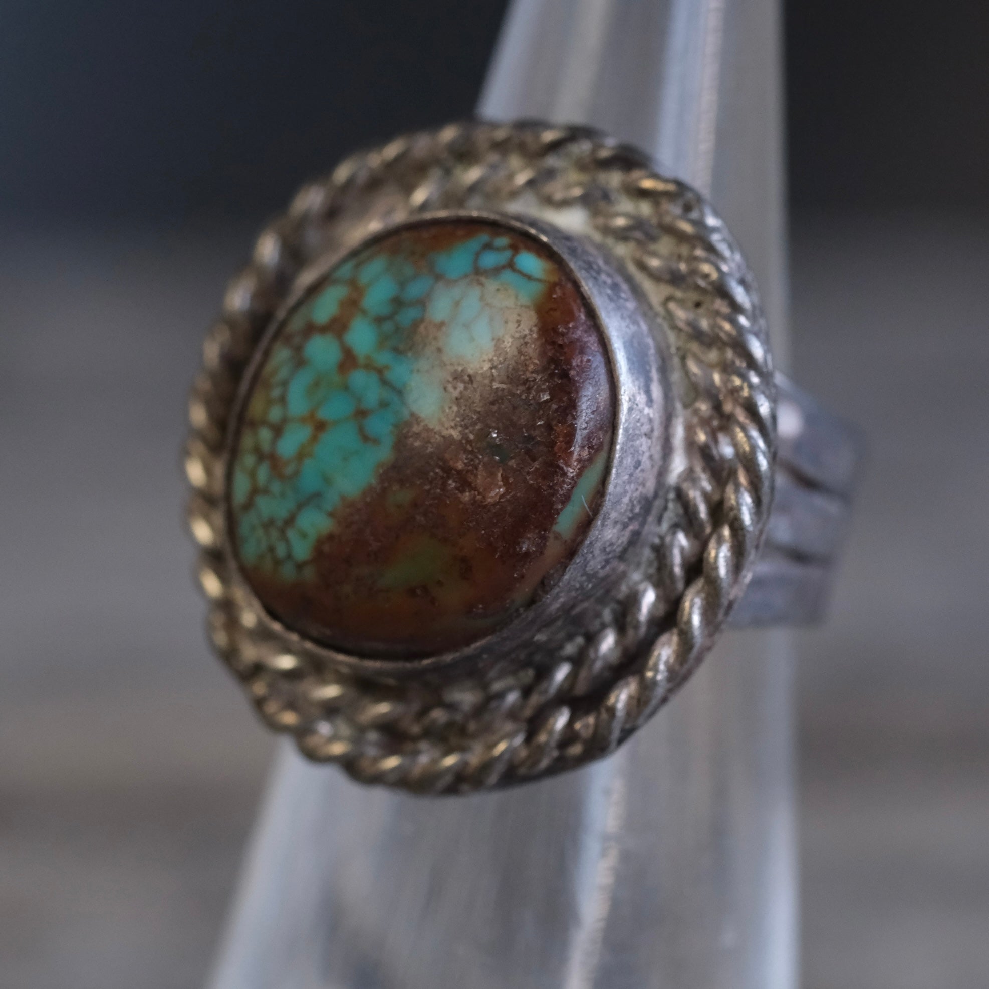 Vintage Sterling Turquoise Roper Ring 5