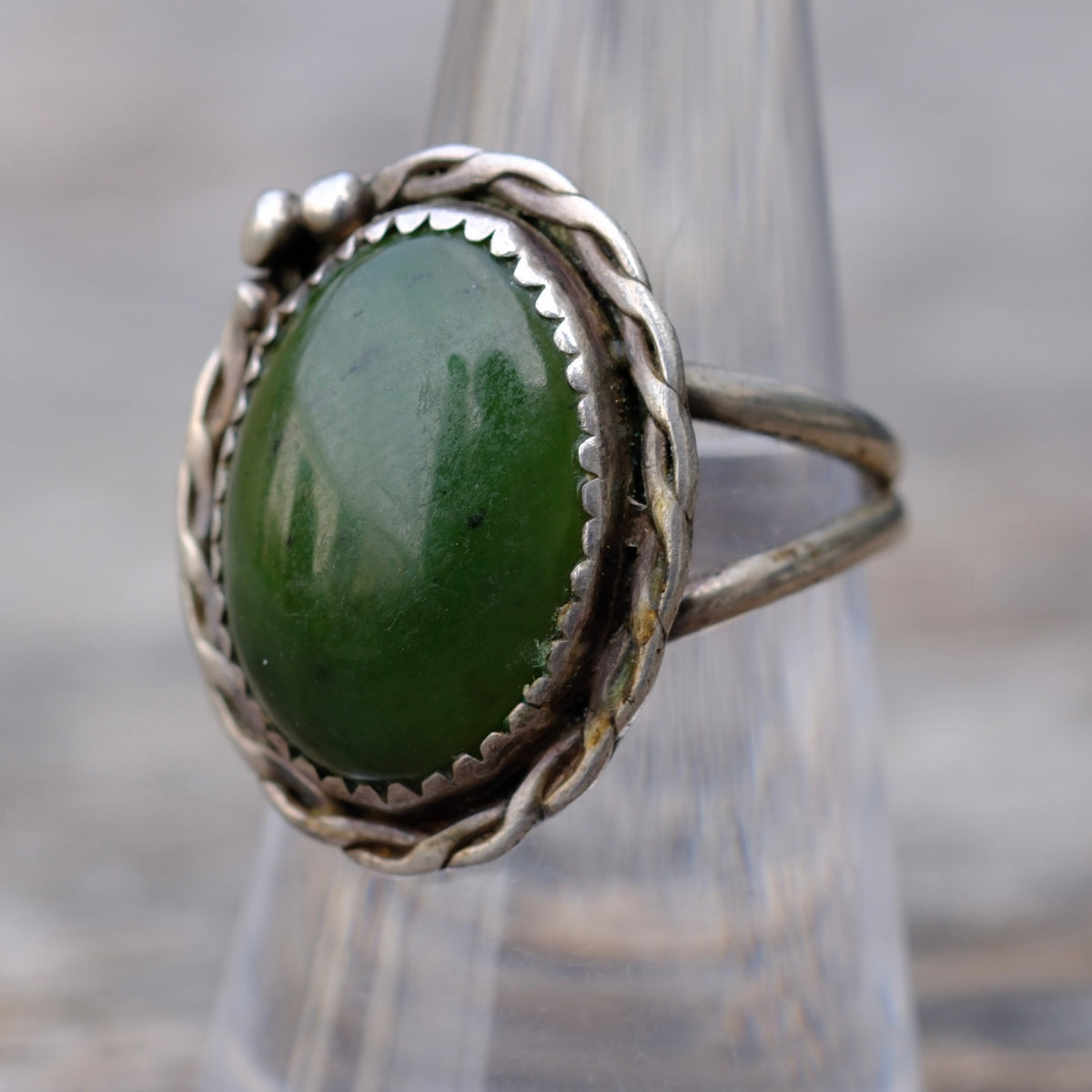 Vintage Sterling Jade Roper Ring 6.75