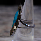 Vintage Sterling Turquoise Feather Ring 6.75