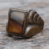Vintage Sterling Agate Signet Ring 4.75
