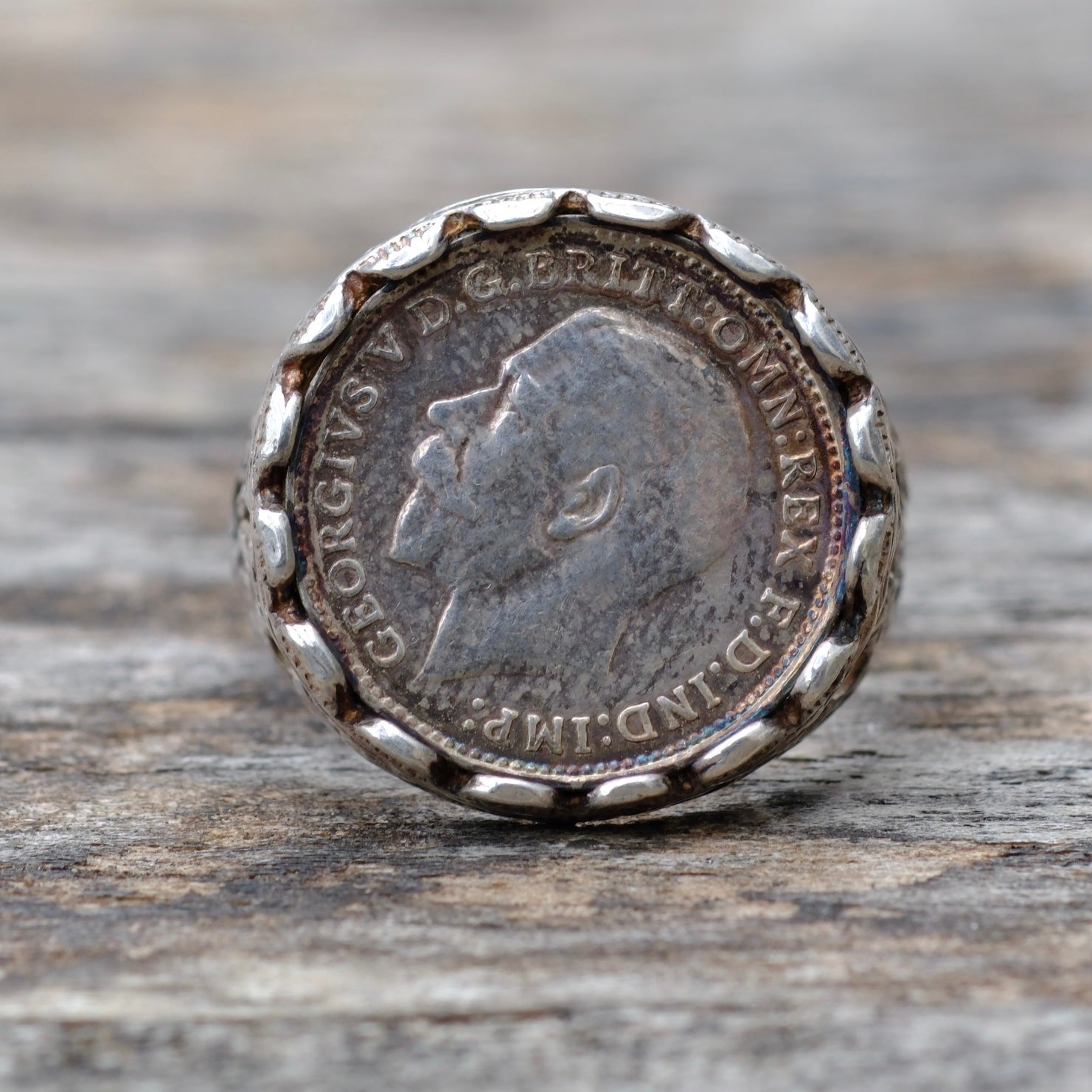 Vintage Sterling 1916 British Coin Ring 6.75