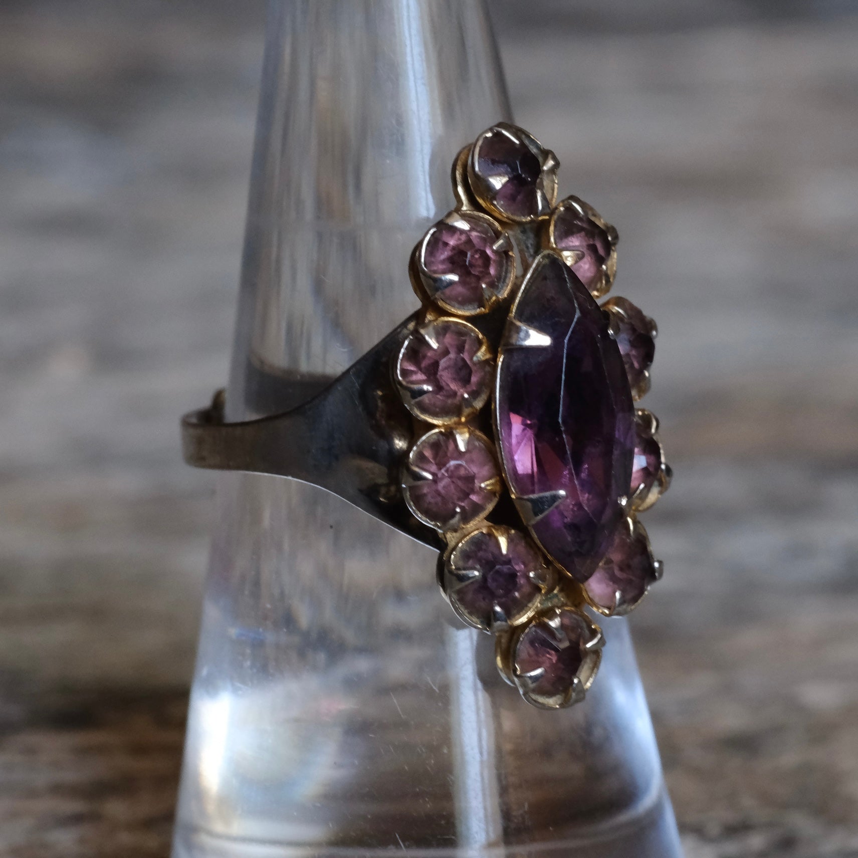 Vintage Sterling Amethyst Cluster Ring 6.75