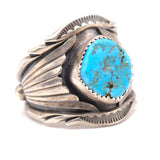Vintage Sterling Turquoise Ribbed Band Ring 10.25