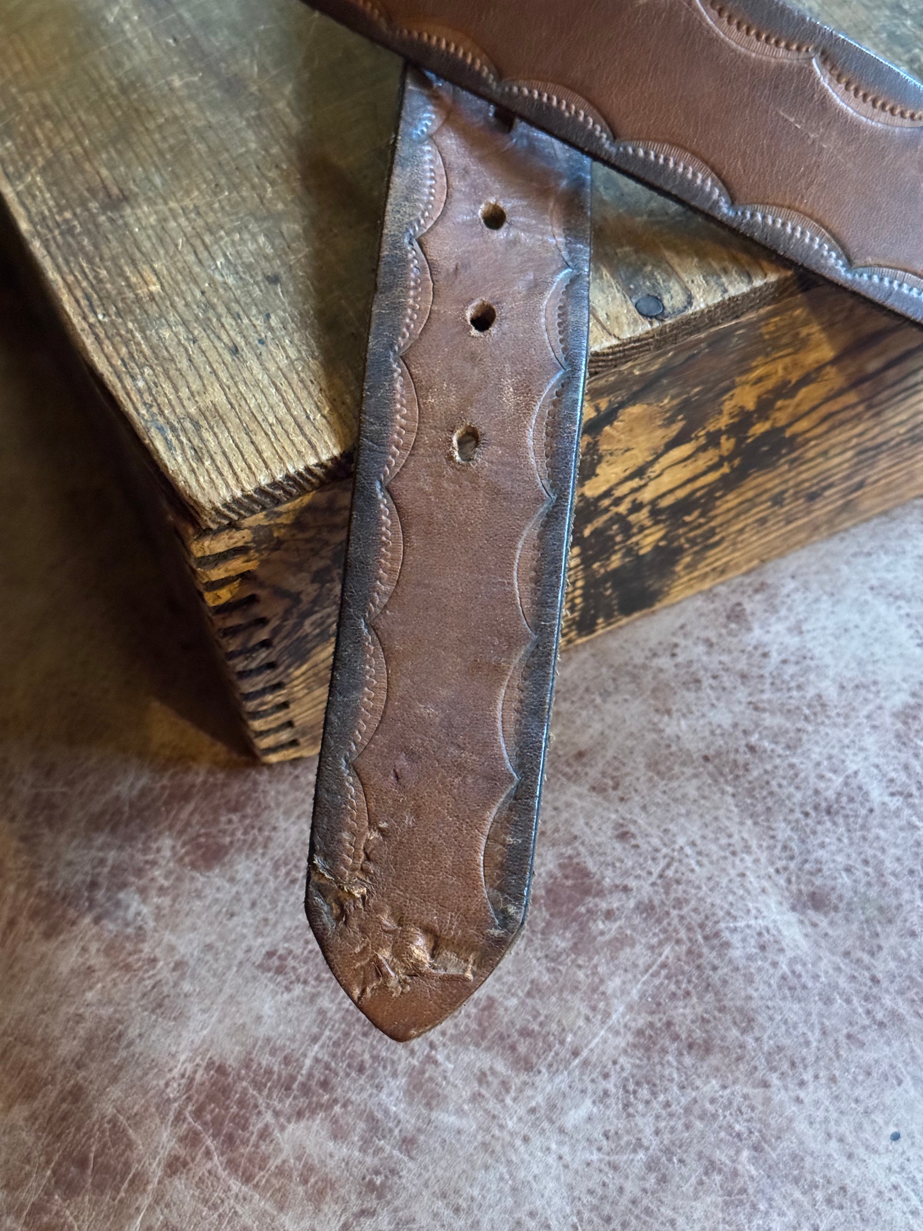 Vintage Leather Stamped Worn Look Belt