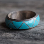 Vintage Sterling Turquoise Inlay Band 5.5