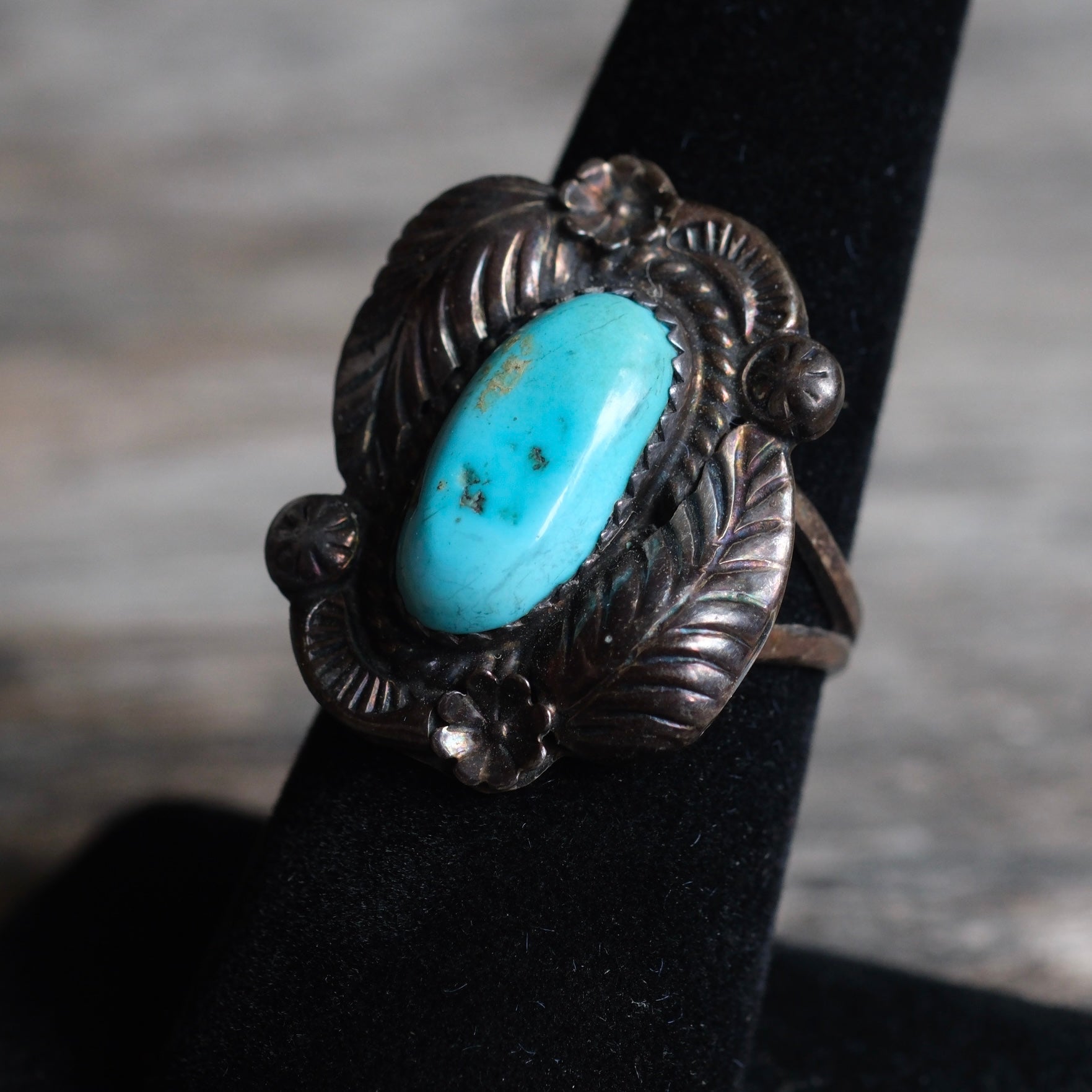 Vintage Sterling Turquoise Feather Ring 7.25