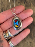Vintage Sterling Silver Multi-Stone Inlay Shadowbox Necklace
