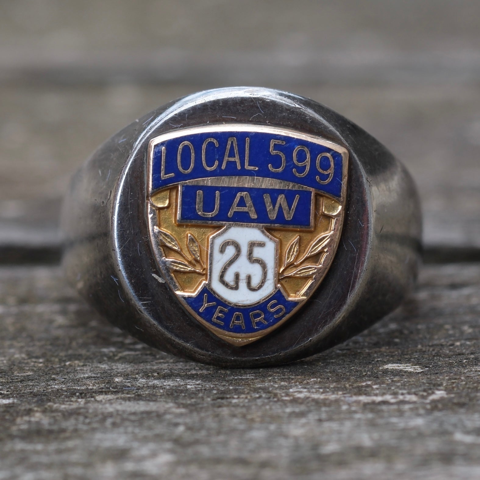 Vintage Sterling UAW Service Signet Ring 9.75
