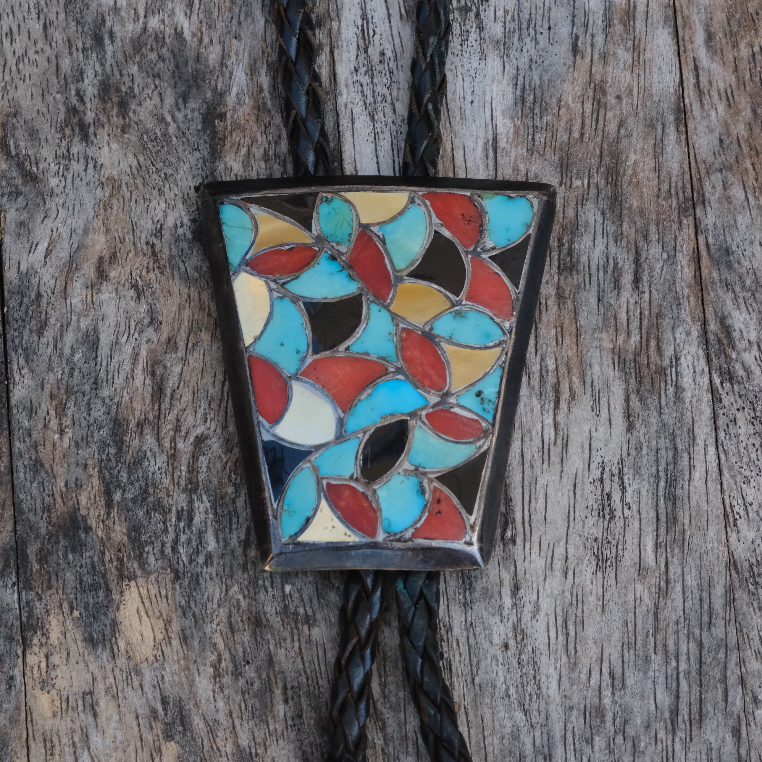 Vintage Sterling Zuni Inlay Bolo Tie