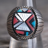 Vintage Sterling Zuni Inlay Ring 11.5