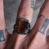 Vintage Sterling Mid Century Agate Signet Ring 8