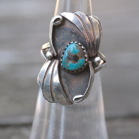 Vintage Sterling Turquoise Feather Ring 5