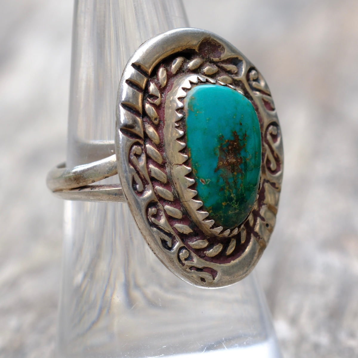 Vintage Sterling Stamped Turquoise Ring 7.25
