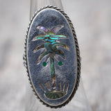 Vintage Sterling Abalone Inlay Palm Tree Ring 6.25