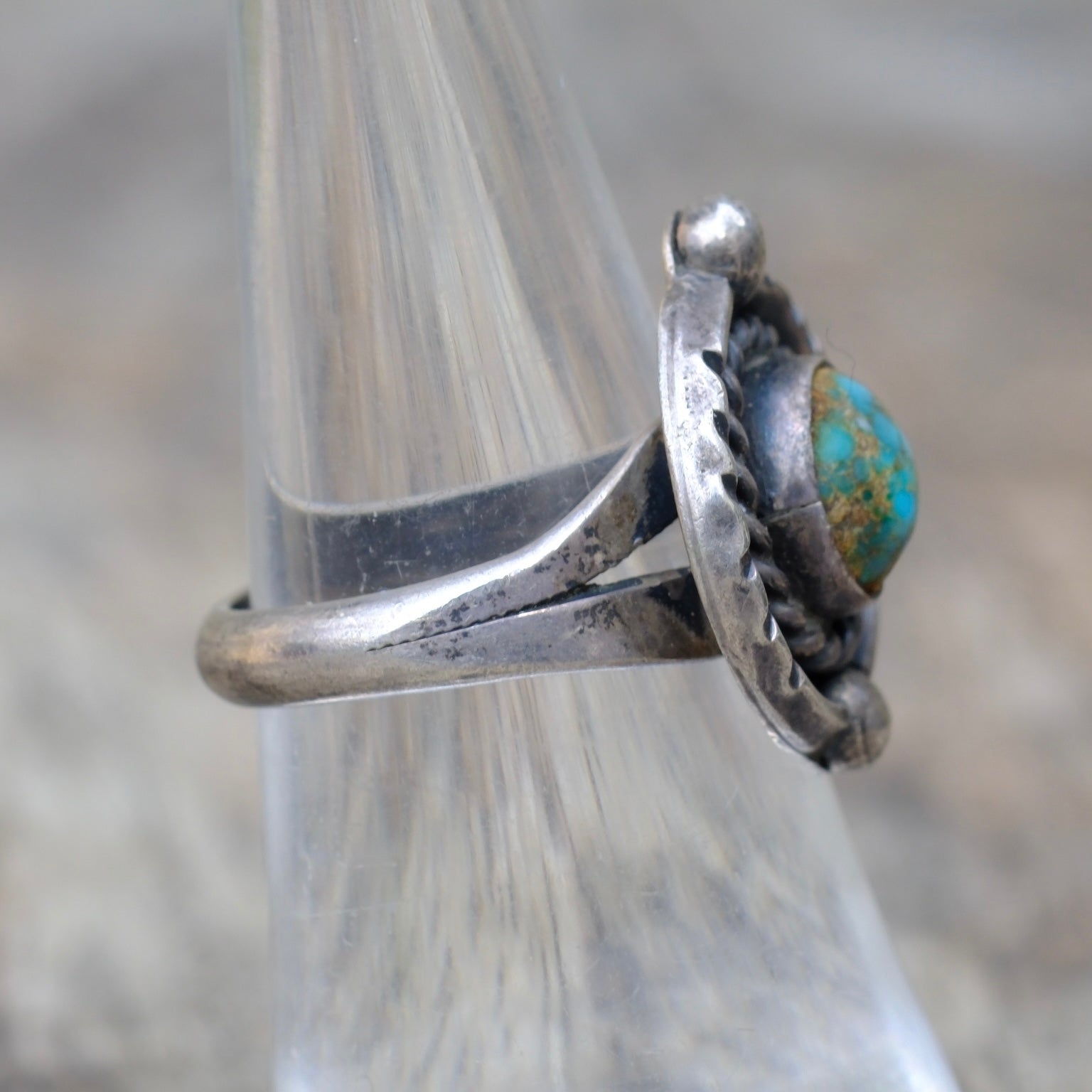 Vintage Sterling Turquoise Roper Ring 6.5