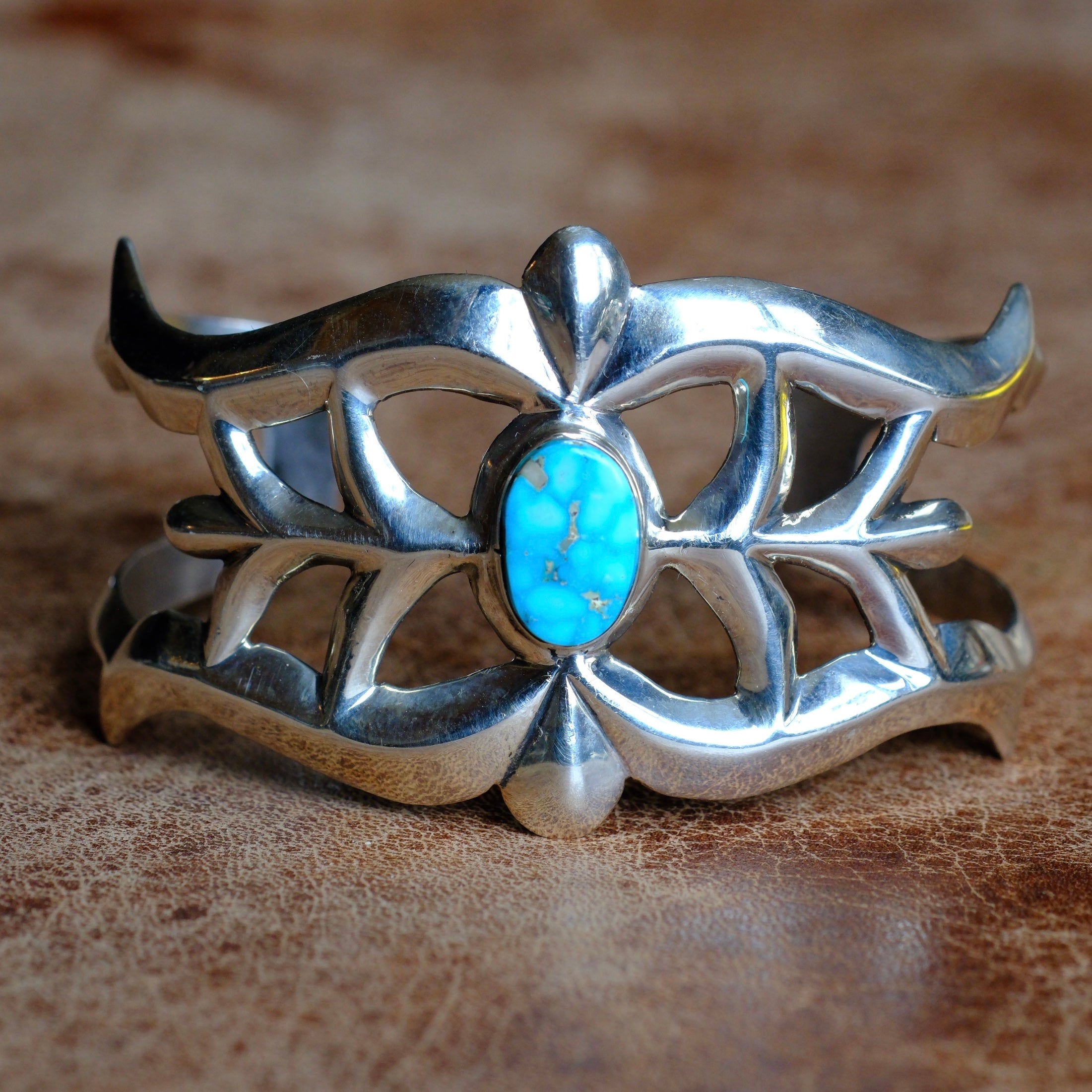 Vintage Sterling Turquoise Sandcast Cuff Bracelet