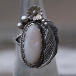 Vintage Sterling Mother Of Pearl Feather Ring 5.5