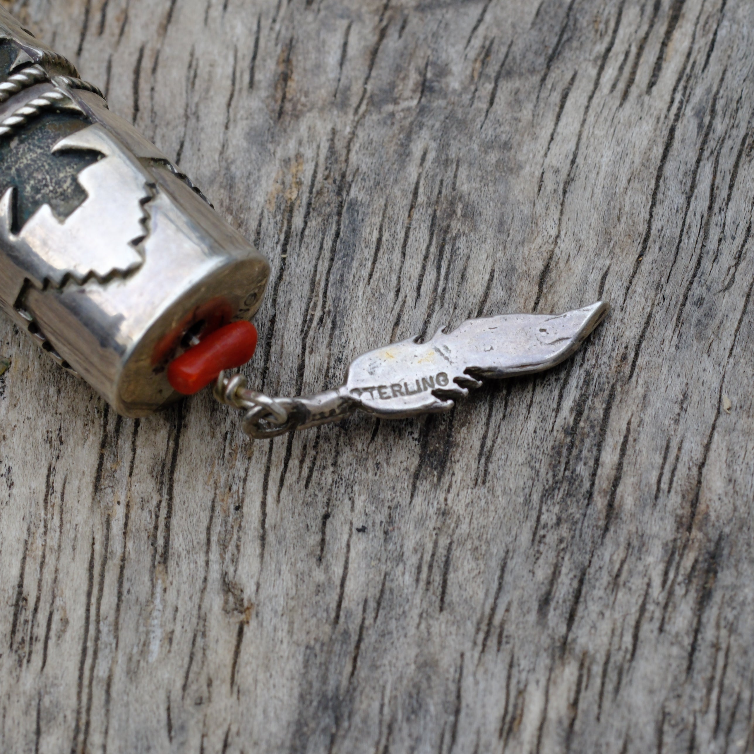 Vintage Sterling Shadowbox Feather Pendant