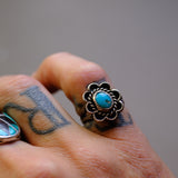 Vintage Sterling Turquoise Florette Ring 5.5