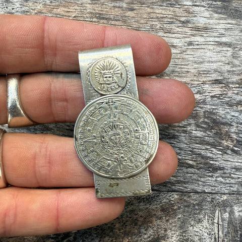 Vintage Sterling Aztec Calendar Money Clip