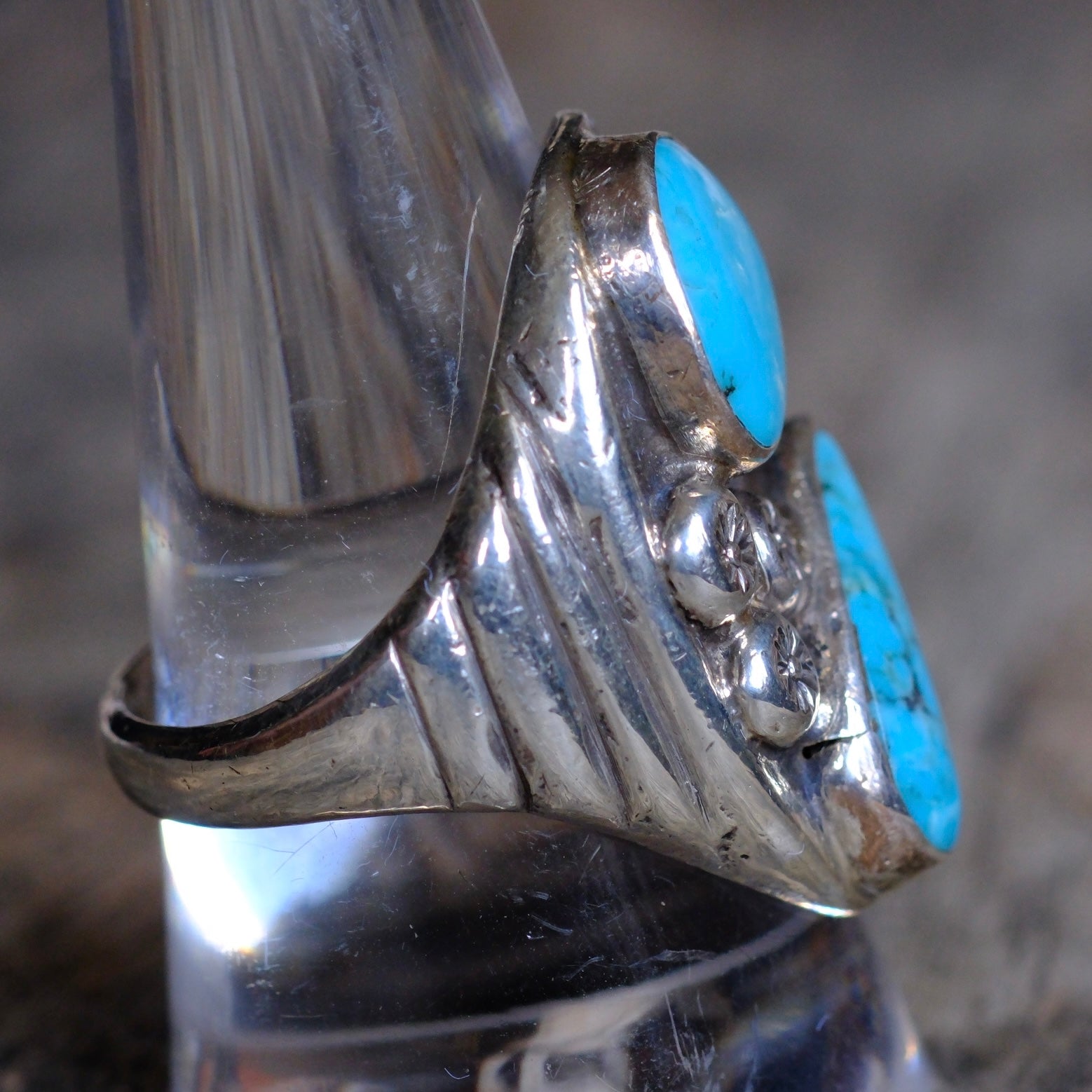 Vintage Sterling 2-Stone Turquoise Ring 10