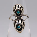 Vintage Sterling 2-Stone Turquoise Bear Paw Ring 5