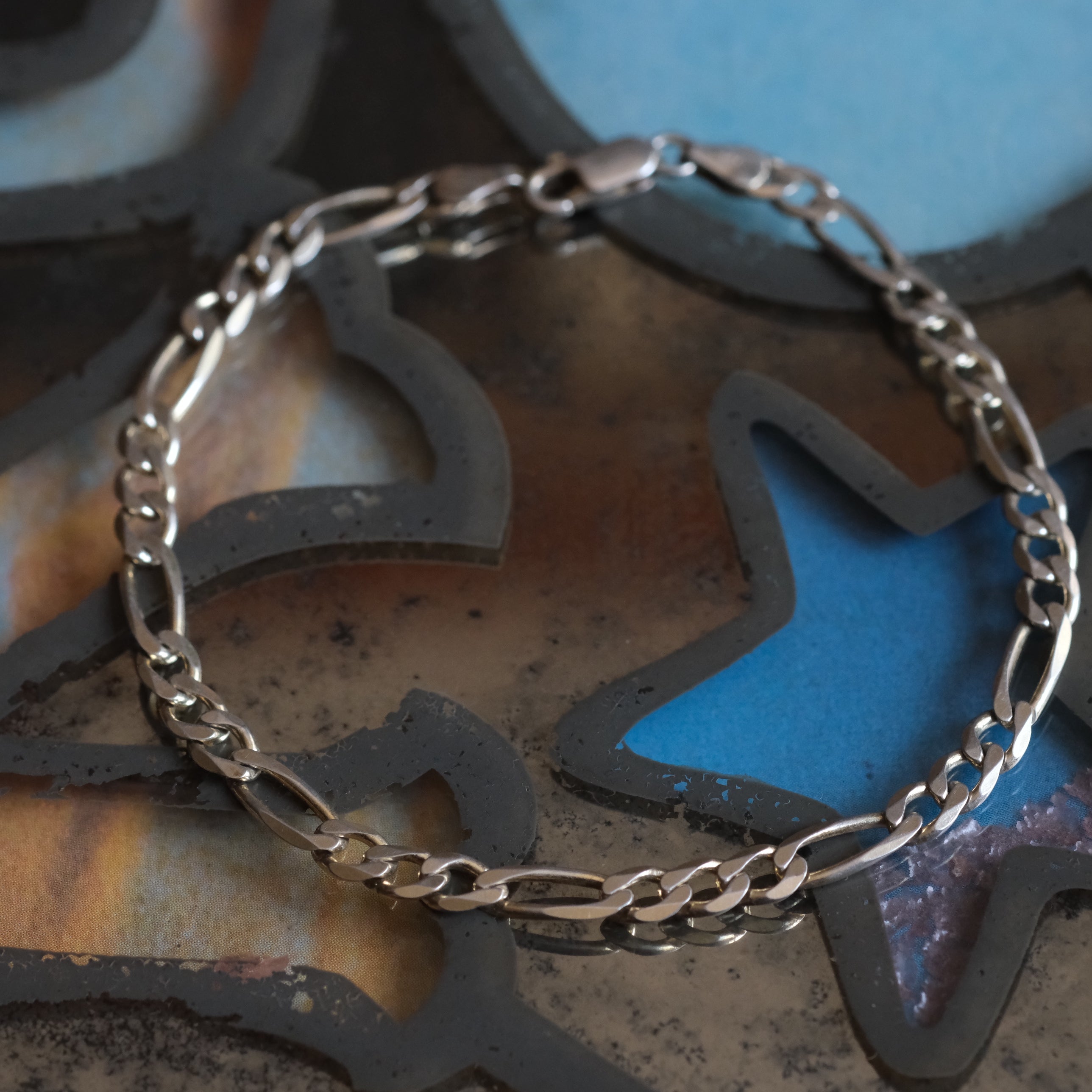 Vintage Sterling Silver Figaro Chain Bracelet 8.5"