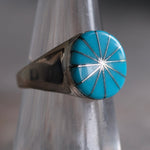 Vintage Sterling Turquoise Inlay Pinwheel Ring 5.5
