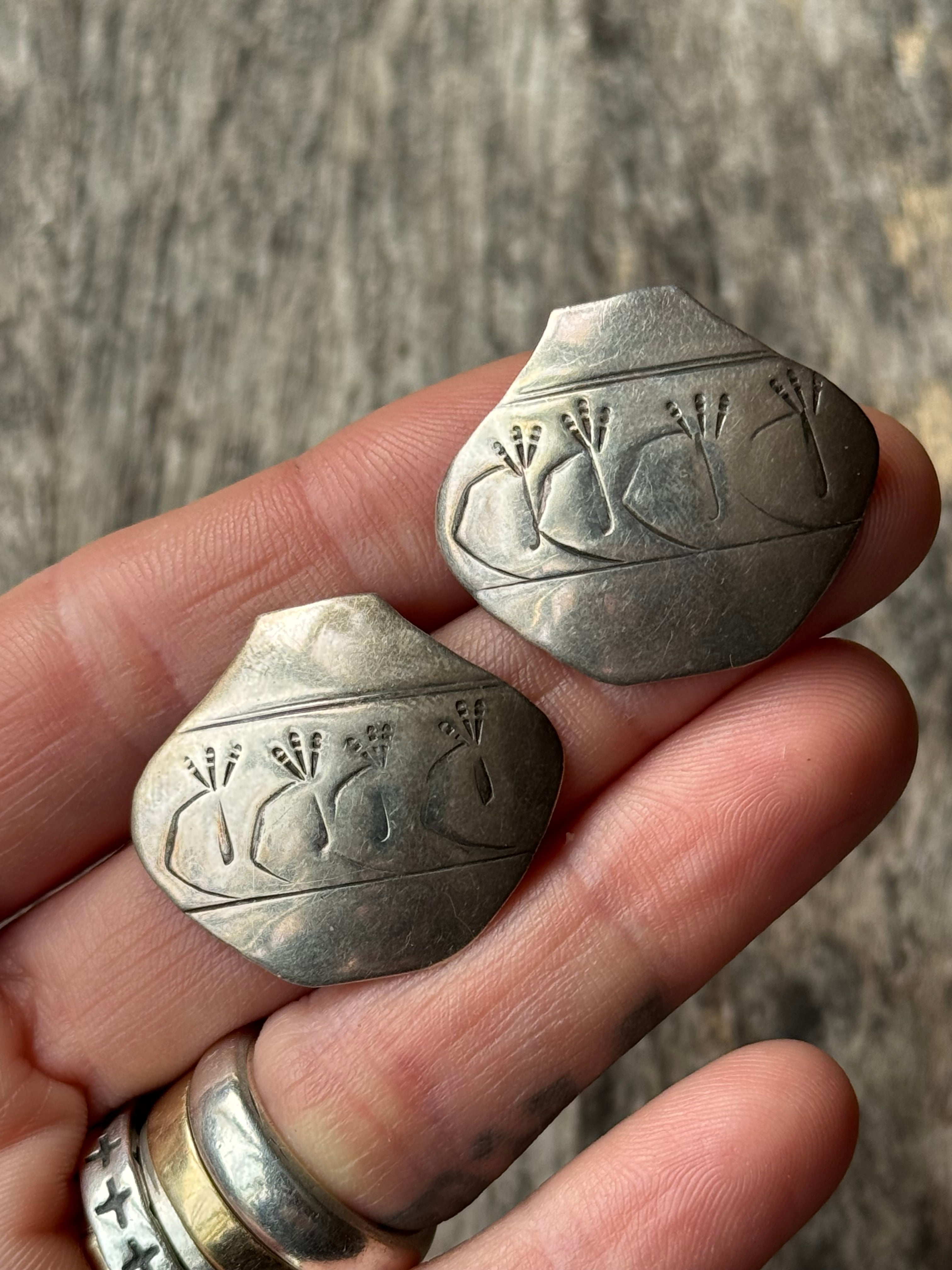 Vintage Sterling Silver Stamped Vase Earrings
