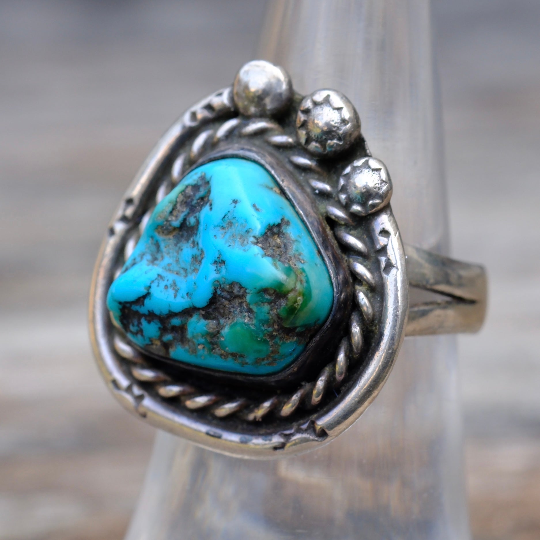 Vintage Sterling Turquoise Roper Ring 6.5