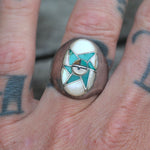 Vintage Sterling Turquoise Sunface Inlay Ring 9.75