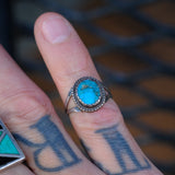Vintage Sterling Turquoise Roper Ring 4.25