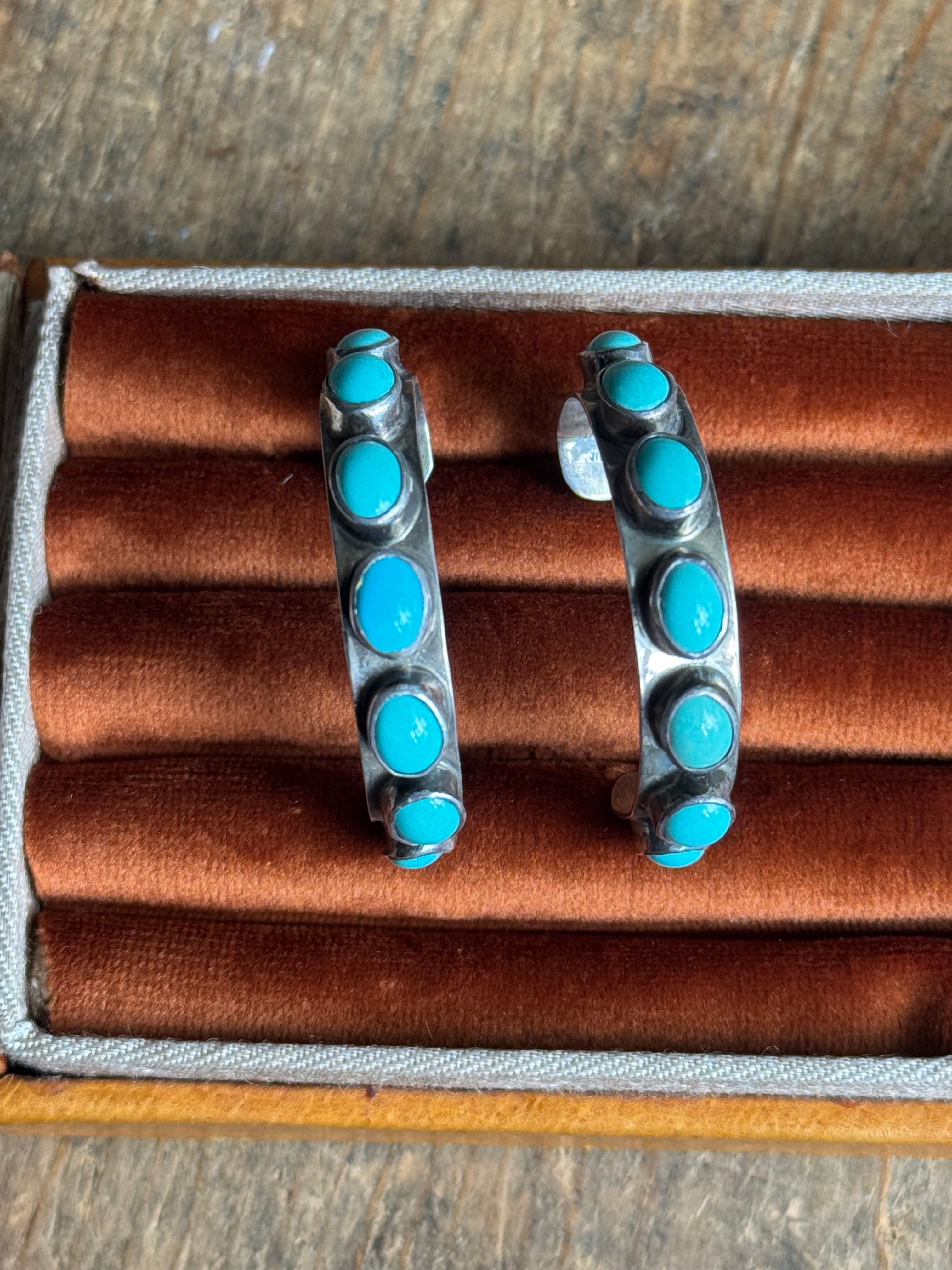 Vintage Sterling Silver Turquoise Hoops