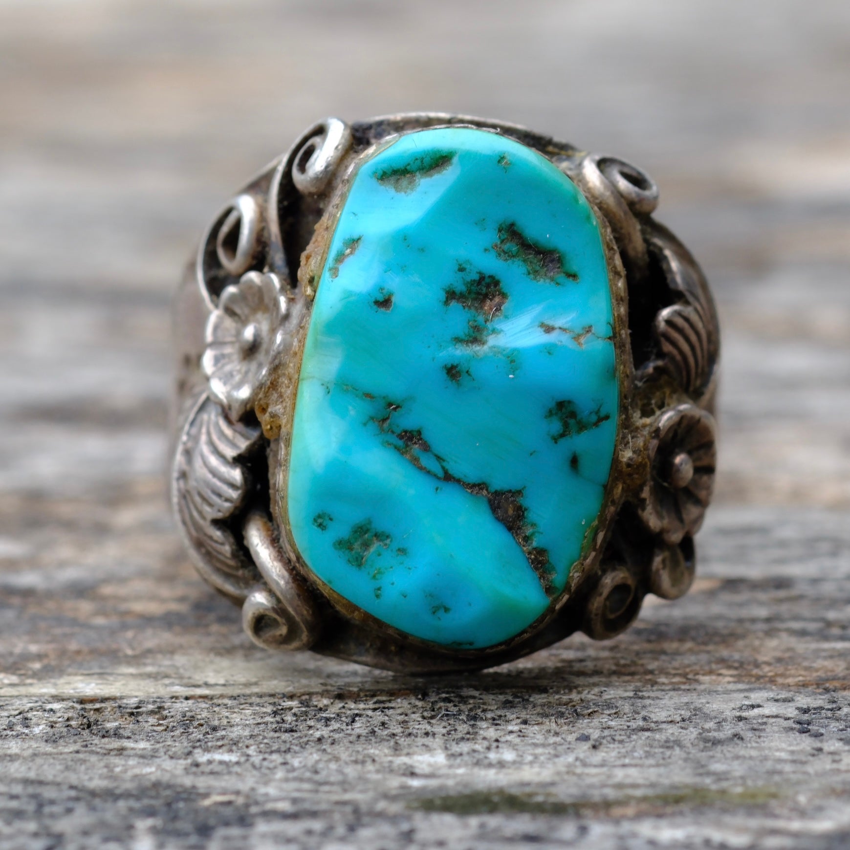 Vintage Sterling Turquoise Feather Ring 9.25