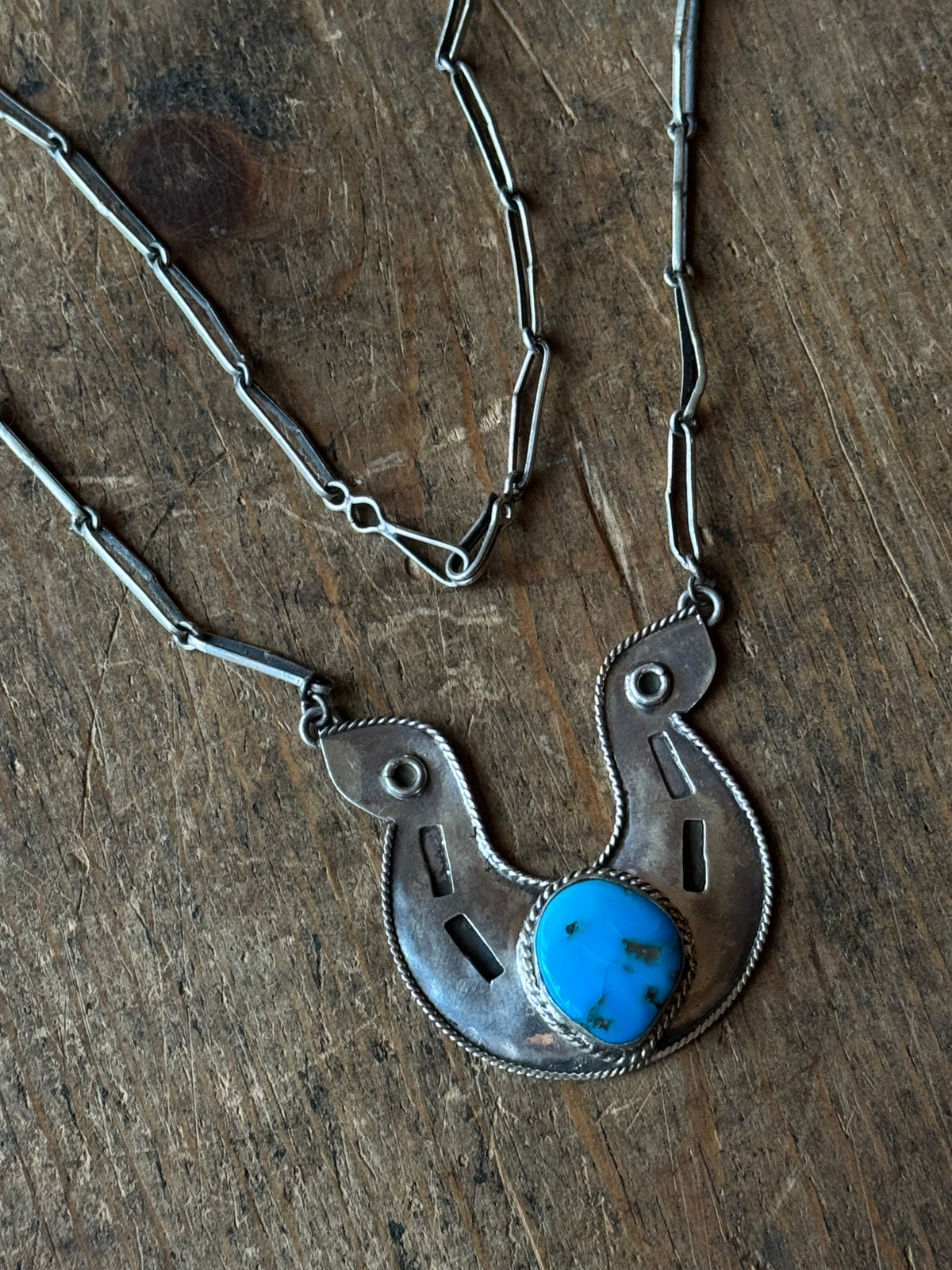 Vintage Sterling Silver Turquoise Horseshoe Necklace